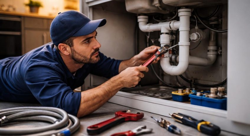 installateur-sanitaire-travail-sous-evier