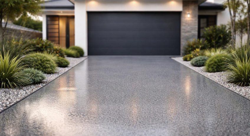 garage-moderne-allee-resine-plantes
