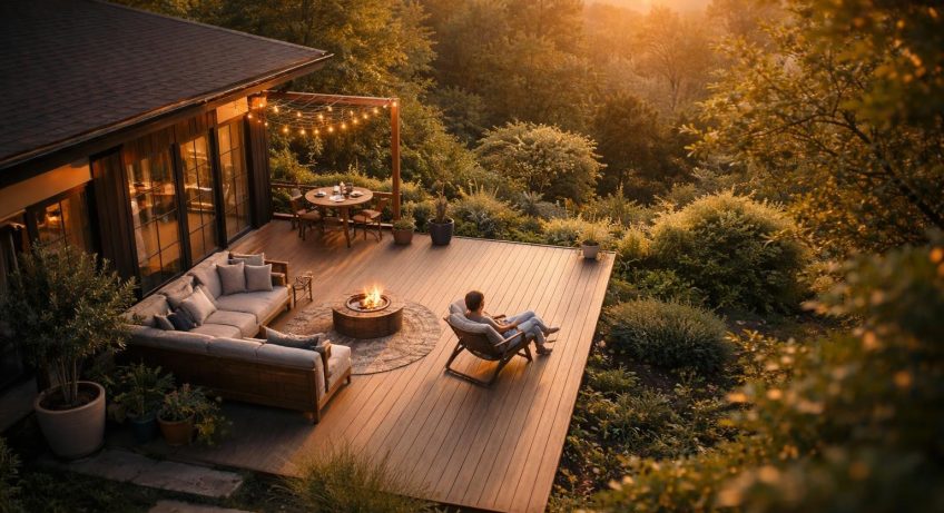 maison-terrasse-bois-verdure-coucher-soleil