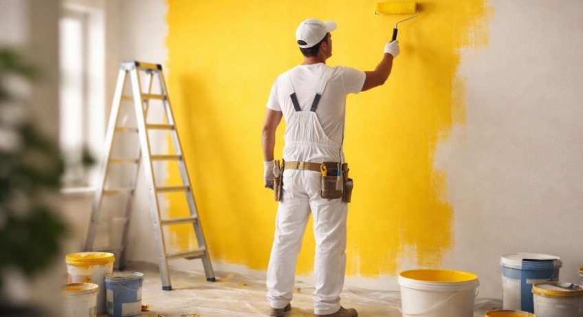 peintre-mur-echelle-pots-peinture